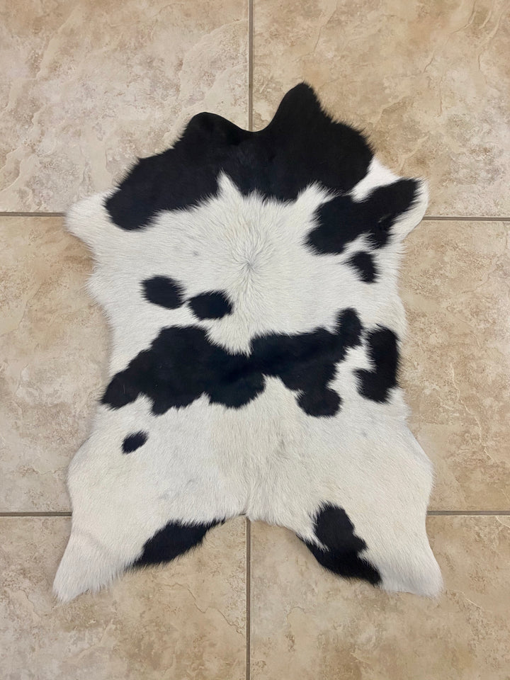 Black White Calf Hide Rug Leather Area Rug 2-3 FT