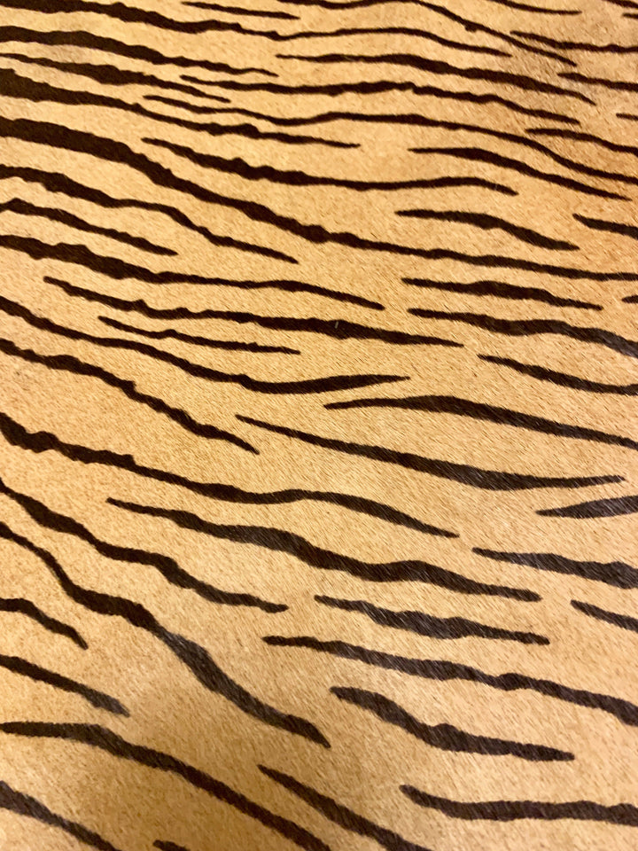 Tiger On Beige Animal Printed Design Calf Hide Rug