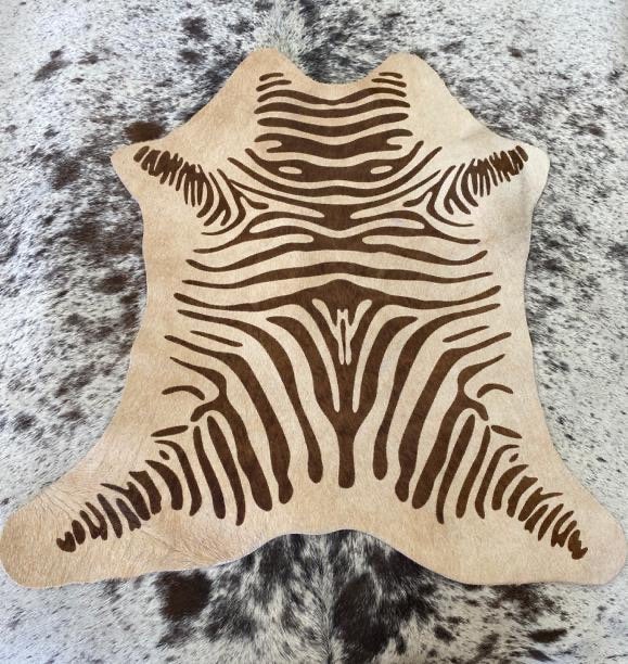 Zebra On Beige Animal Printed Design Calf Hide Rug