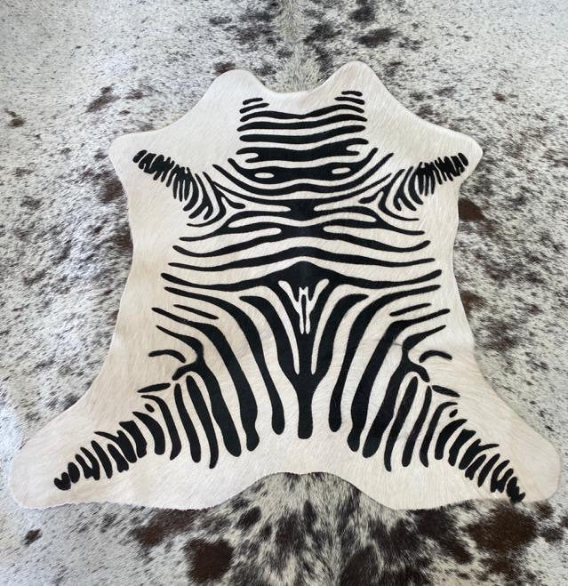 Zebra On White Animal Printed Design Calf Hide Rug