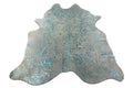 Turquoise Metallic Acid Wash Printed Design Calf Hide Rug
