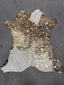 Gold On White Brown Metallic Acid Wash Printed Design Calf Hide Rug