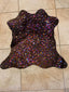 Rainbow On Brown Metallic Acid Wash Printed Design Calf Hide Rug
