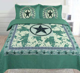 3 PIECE Texas Rustic Western Star Cowboy Design Quilt Barbed Wire BedSpread -NEW