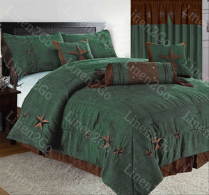 Rustic Turquoise Embroidery Texas Star Western Luxury Comforter Suede - 7 Piece