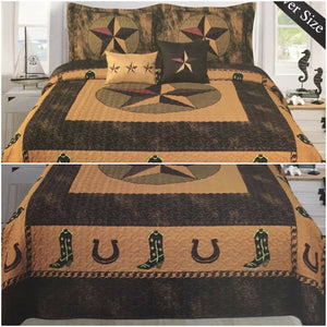 Texas Camouflage Western Boots Cowboy Design Star Barbed Wire Quilt BedSpread
