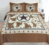 3 PIECE Texas Rustic Western Star Cowboy Design Quilt Barbed Wire BedSpread NEW!