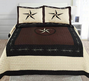 Texas Rustic Cowboy Horse Star Western Quilt Bedspread Comforter Shams 3 Pc Set!