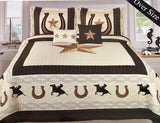 Texas Western Rustic Horseshoe Design Star Barbed Wire Quilt BedSpread 2 Styles!