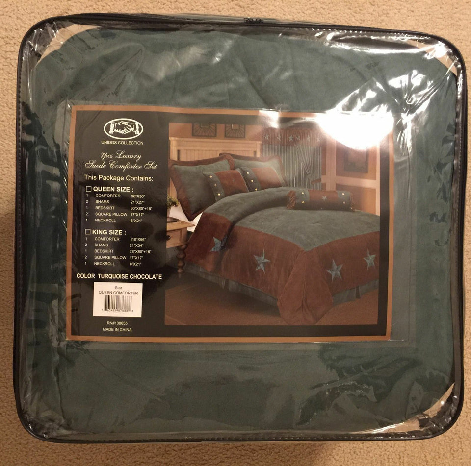 Embroidery Printed Texas Star Western Star Luxury Comforter Suede - 7 Pieces Set