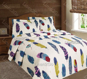 3 Piece Dream Catcher Quilt Set Western Bedspread Comforter Bedding - Off-White