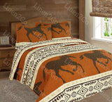 Luxurious Southwest Running Horse Western Quilt Set Bedspread Comforter 3 Piece