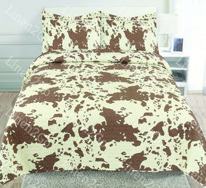 3 Piece Cowhide Cow Print Quilt Rustic Western Bedspread Comforter Bedding Set!