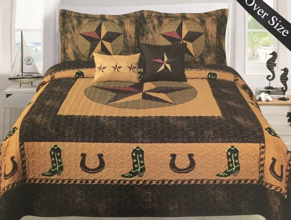 Texas Camouflage Western Boots Cowboy Design Star Barbed Wire Quilt BedSpread