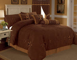 Rustic Brown Embroidery Texas Star Western Luxury Comforter Suede - 7 Pc - SALE