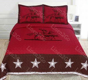 Texas Rustic Rodeo Cowboy Star Western Quilt Bedspread Comforter Shams 3Pc Set!!