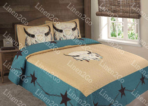 Skull Dream Catcher Rustic Western Star Wire Bedspread Comforter Quilt - 3Pc Set