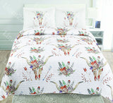 Skull Skeleton Flower Quilt Rustic Western Bedspread Comforter Bedding-3 Pc Set