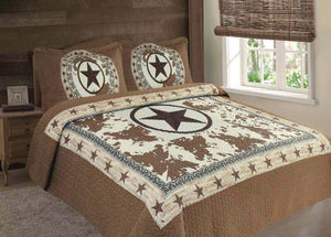 3 PIECE Texas Rustic Western Star Cowboy Design Quilt Barbed Wire BedSpread NEW!