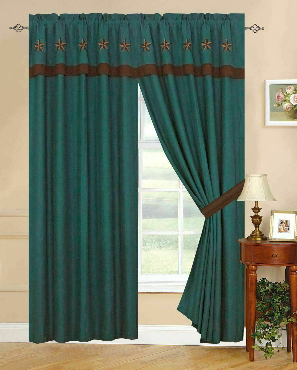Texas Western Embroidery Star Suede Curtain TURQUOISE