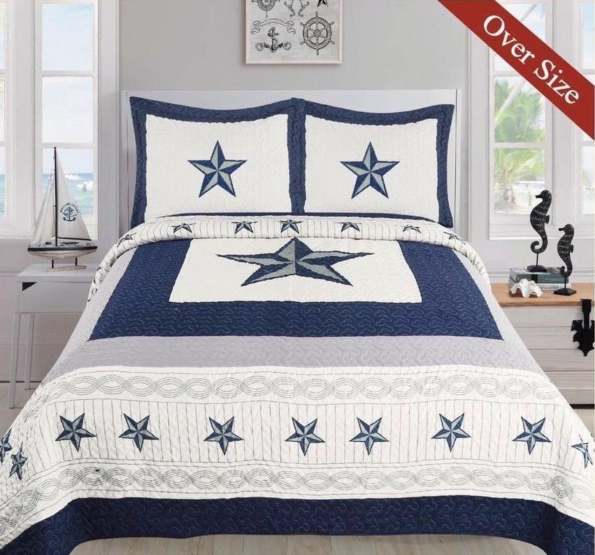 Dallas Cowboys Western Star Design Quilt BedSpread Comforter Navy Blue Set +HOT+