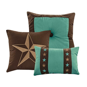Luxury South Western Pattern Turquoise Rustic Brown Star Comforter Set - 7 Piece