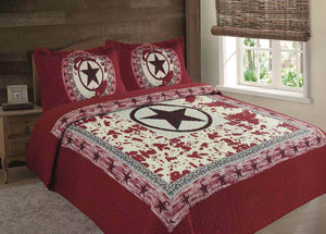 3 PIECE Texas Rustic Western Star Cowboy Design Quilt Barbed Wire BedSpread NEW