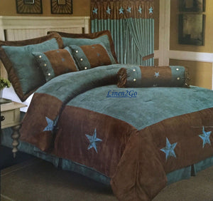 Embroidery Printed Texas Star Western Star Luxury Comforter Suede - 7 Pieces Set