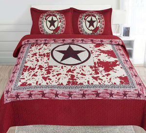 3 PIECE Texas Rustic Western Star Cowboy Design Quilt Barbed Wire BedSpread NEW