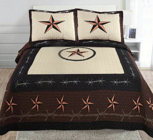 Texas Rustic Cowboy Horse Star Western Quilt Bedspread Comforter Shams 3 Pc Set