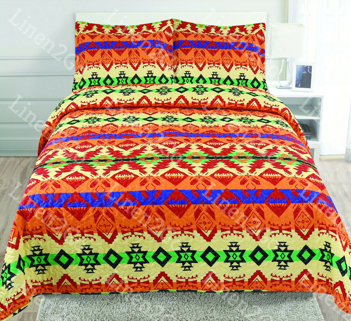 3 Piece Aztec Mesa Quilt Rustic SouthWestern Bedspread Comforter Beddi ...