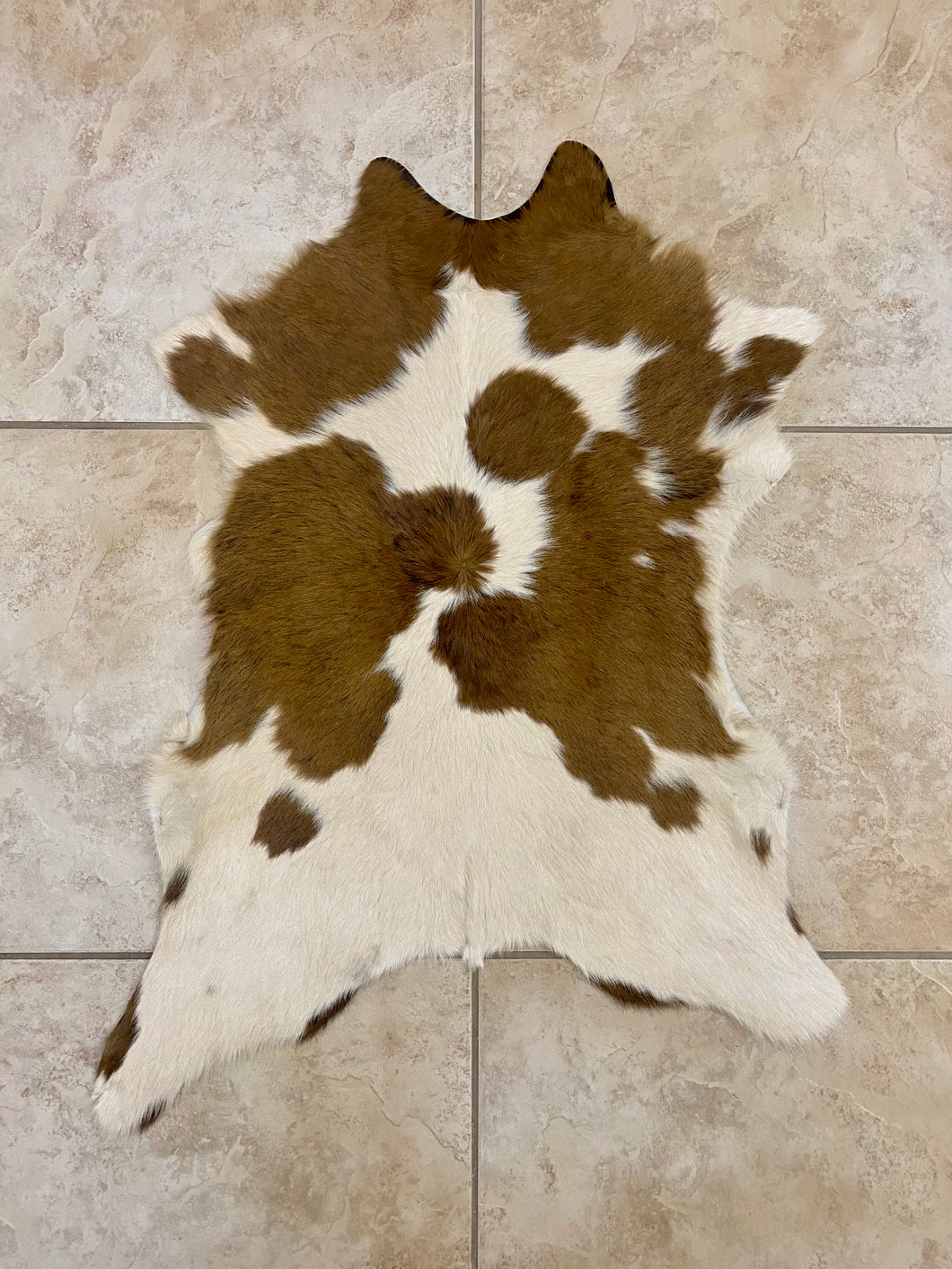 Light Brown White Calf Hide Rug Leather Area Rug 2-3 FT