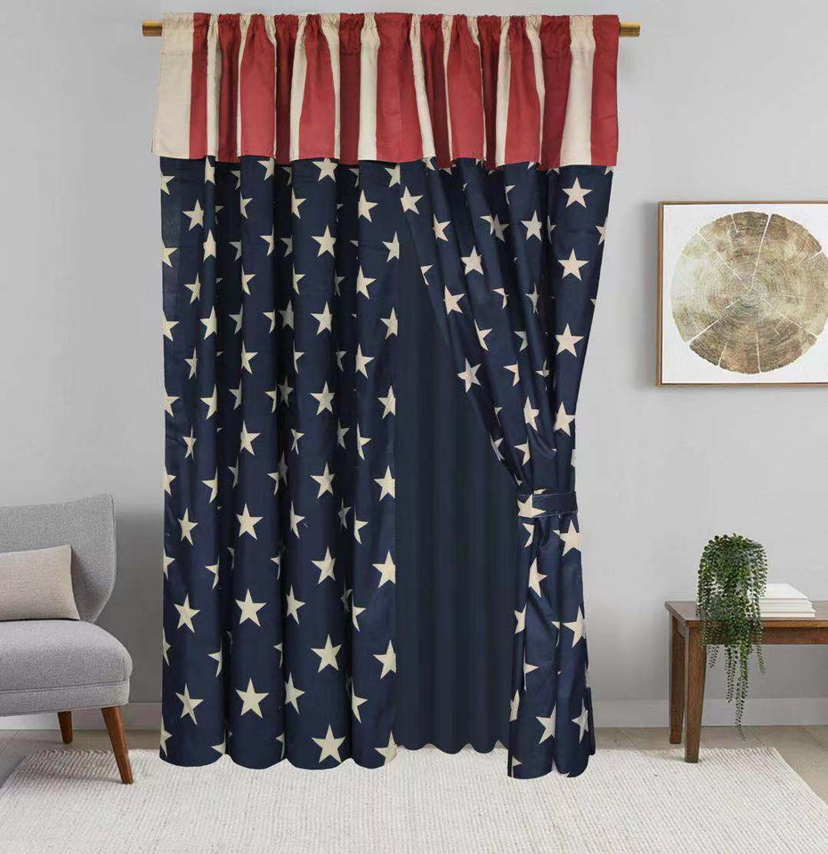 American Flag Texas Western Rustic Cowboy Navy Star Quilt Bedspread Comforter 3 Piece Set