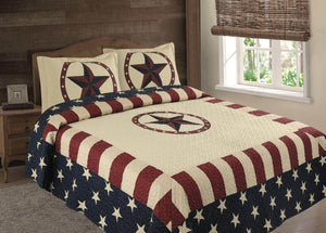 American Flag Texas Western Rustic Cowboy Navy Star Quilt Bedspread Comforter 3 Piece Set