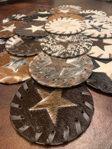 Cowhide Leather Star Coasters With Lacing