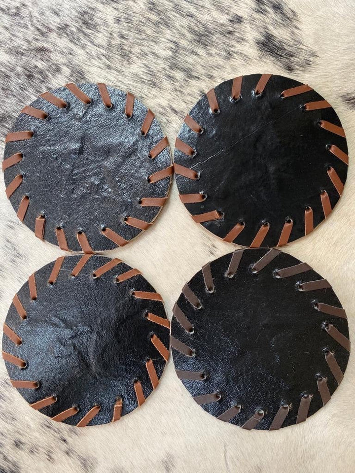 Cowhide Leather Long Horn Coasters With Lacing