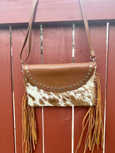 100% Cowhide leather  bag with fringes and studs, over the shoulder bag for women!  Cowhide Bags- Free Shipping!!