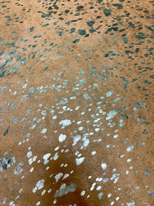 Turquoise Metallic Acid Wash Printed Design Calf Hide Rug