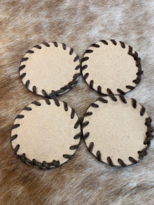 Cowhide Leather Texas Map Coasters With Lacing