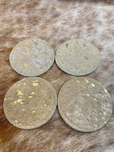 Cowhide Leather Acid Wash Gold Coasters