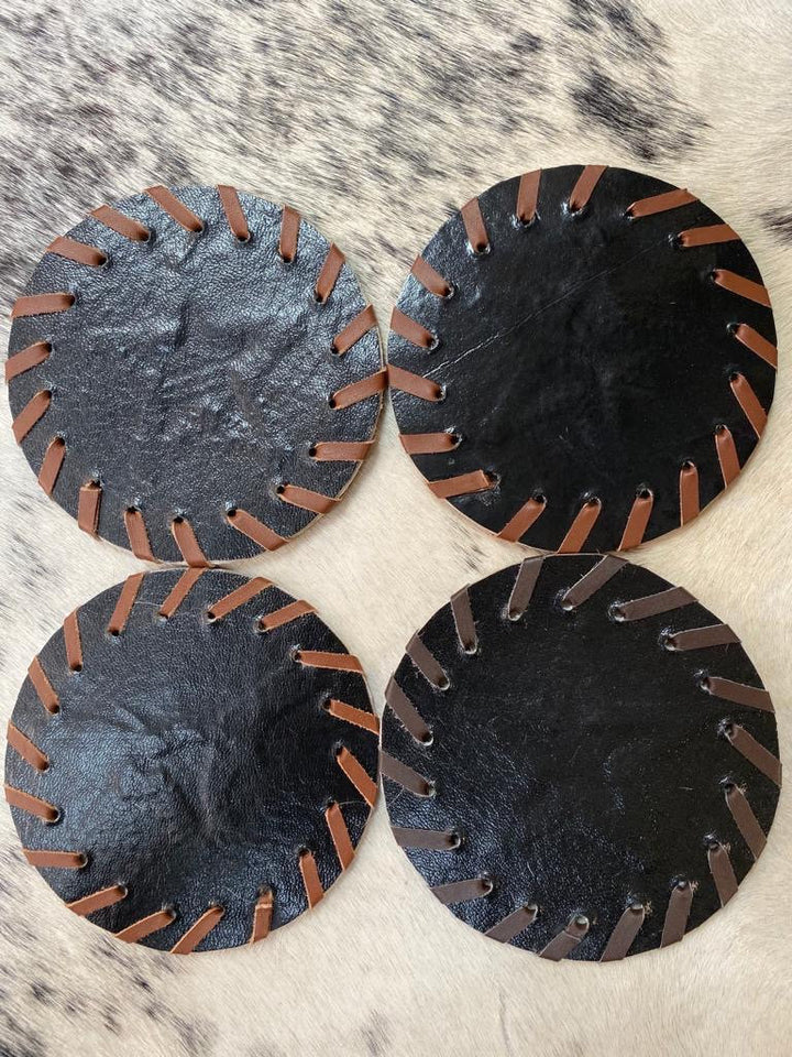 Cowhide Leather Star Coasters With Lacing