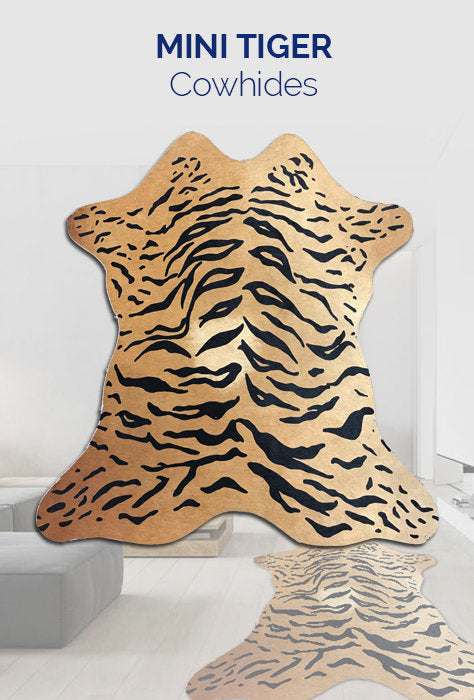 Tiger On Beige Animal Printed Design Calf Hide Rug