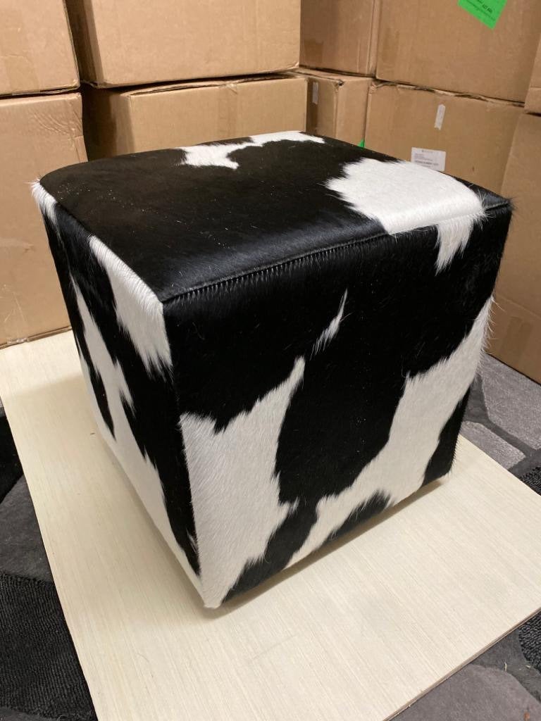 Brazilian Cowhide Square Pouf / Ottoman / Foot Stool - Black White