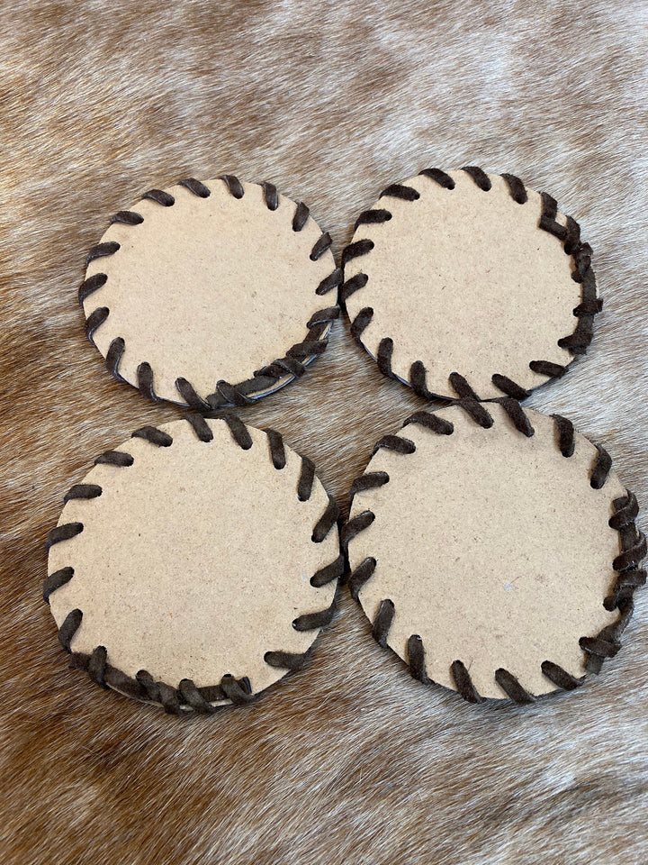 100% Real Brazilian Cowhide Leather long horn Coasters With Lacing