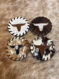 100% Real Brazilian Cowhide Leather long horn Coasters With Lacing