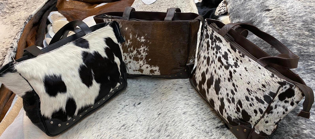 Leather Tote Cowhide Bag With Studs