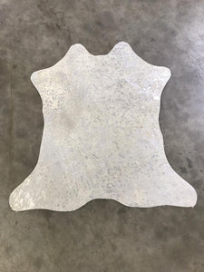 Silver Metallic Acid Wash Printed Design Calf Hide Rug