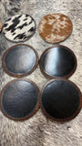 Cowhide Leather Solid Coasters With Lacing