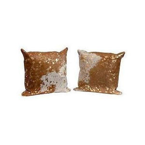 Acid Wash Gold On White Brown Cowhide Pillow / Cushion Cover