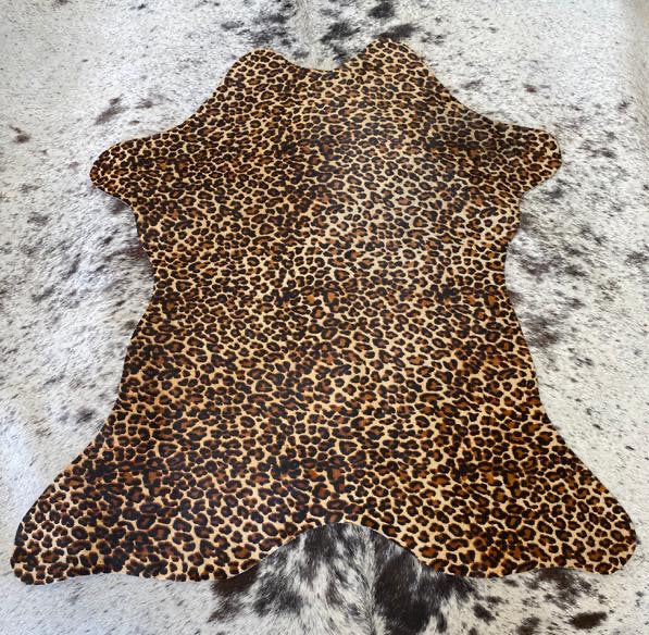 Leopard On Beige Animal Printed Design Calf Hide Rug